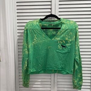PINK Victoria's Secret Green Cropped Long Sleeve Hoodie